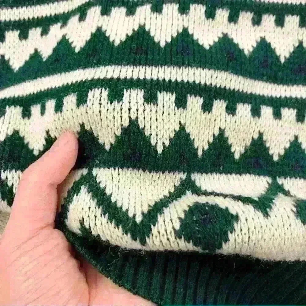 Vintage Bohemian Oversized Multicolored Green Pattern Crew Neck Sweater jumper - Picture 7 of 15